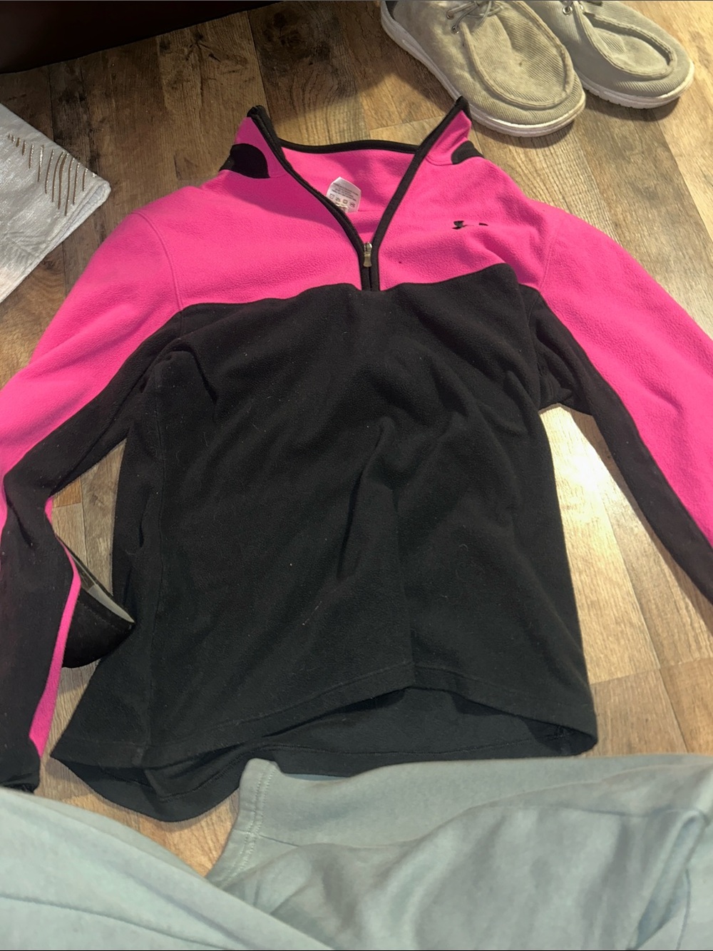 Under Armour Pink and Black Quarter-Zip Fleece Pullover